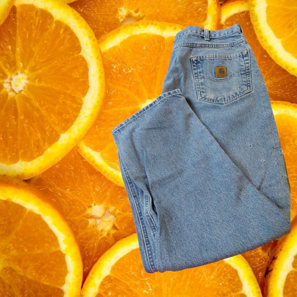 Carhartt Mens Relaxed Fit Light Wash Distressed Denim Jeans 40x30 Workwear